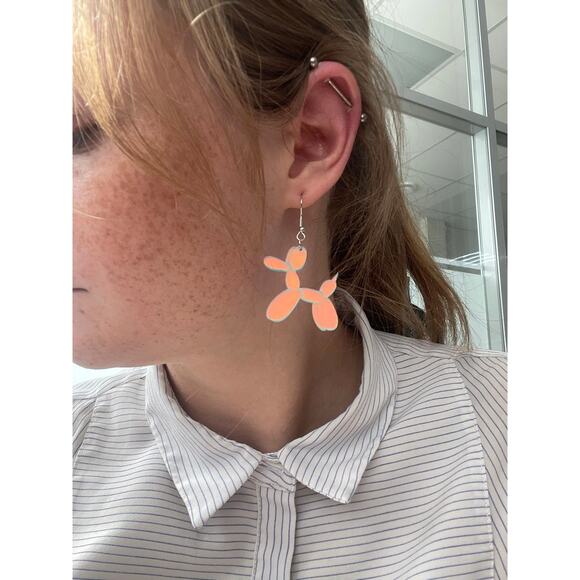 Iridescent Balloon Dog Acrylic Earrings - Picture 3 of 11